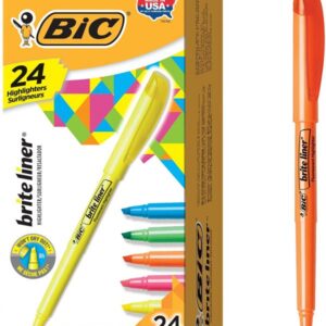 BIC Brite Liner Highlighter, Chisel Tip, Assorted Colors, 24-Count, Chisel Tip for Broad Highlighting or Fine Underlining
