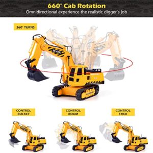 DOUBLE E Remote Control Excavator RC Toy 1:20 RC Excavator Toy 3 Separate Motors Construction Tractor, 11 Channel Rechargeable RC Truck with Lights Sounds 2.4Ghz Transmitter for Boys Girls Kids