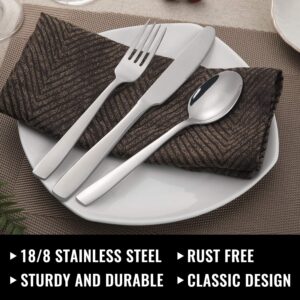 HIWARE 48-Piece Silverware Set with Steak Knives for 8, Stainless Steel Flatware Cutlery Set For Home Kitchen Restaurant Hotel, Kitchen Utensils Set, Mirror Polished, Dishwasher Safe