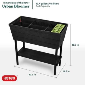 Keter Urban Bloomer 12.7 Gallon Raised Garden Bed with Self Watering Planter Box and Drainage Plug, Dark Grey