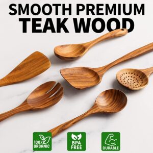 Zulay Kitchen 6 Piece Wooden Spoons for Cooking – Smooth Finish Teak Wooden Utensils for Cooking – Soft Comfortable Grip Wood Spoons for Cooking – Non-Stick Wooden Cooking Utensils – Wooden Spoon Sets