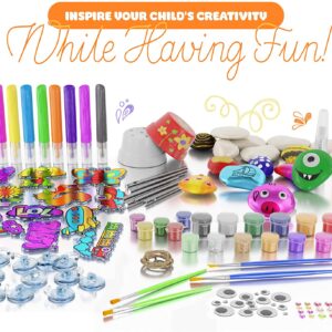 Kids Arts & Crafts Bundle – Painting Activities Kits for Boys & Girls of All Ages – Rock Painting, Window Art, DIY Chime Kit – Craft Supplies Activity Set – Kid & Toddler Summer Projects Gifts