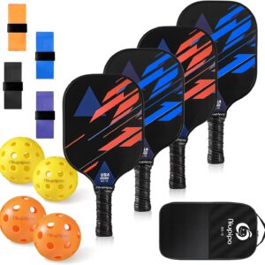 niupipo Pickleball Paddles, Lightweight Pickleball Rackets w/Fiberglass Surface, Fiberglass Surface, Pickleball Set with 4 Pickleball Balls and 1 Bag