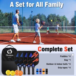 niupipo Pickleball Paddles, Lightweight Pickleball Rackets w/Fiberglass Surface, Fiberglass Surface, Pickleball Set with 4 Pickleball Balls and 1 Bag